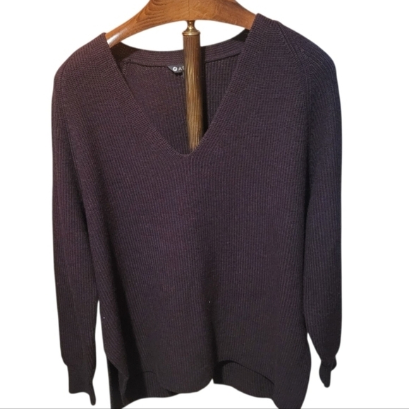 Athleta Switchback Pullover Wool Blend V-Neck Sweater  Dark Purple Plum Size XL - Picture 2 of 6
